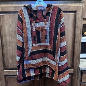 Earthbound Trading Co Baja Hoodie‎ Large Multicolor Woven Pullover Boho Surf